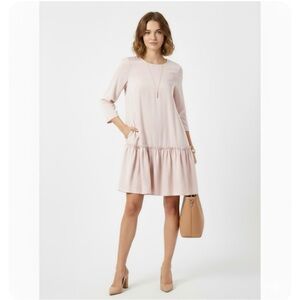 COS Blush Pink Lyocell Drop Waist Ruffle Hem Shift Dress Pockets 8